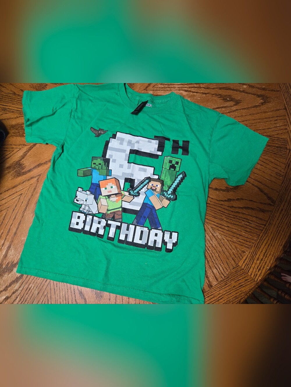 Green Minecraft 6th Birthday Graphic Tee
